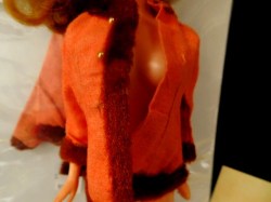 1486 1969 BARBIE ORANGE WINTER WOW JACKET, BROWN FUR TRIM, 